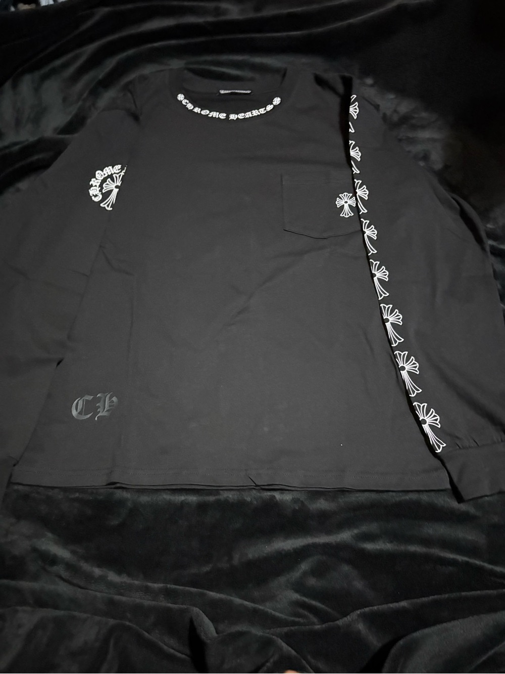 Chrome Hearts Black Long-Sleeve Graphic Pocket Tee